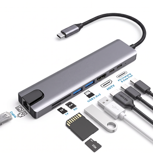Hub USB multifonction 8-en-1 pour <span class=keywords><strong>Apple</strong></span> <span class=keywords><strong>Macbook</strong></span> <span class=keywords><strong>Pro</strong></span> avec lecteur de cartes SD/TF, station d'accueil USB 3.0 Type-C et fonctionnalités d'extension de données et de charge – En stock - Product Image 1