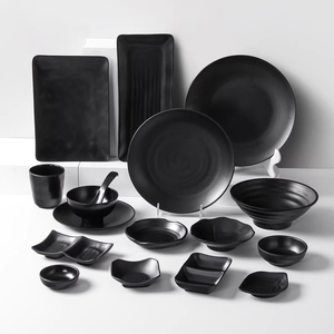 أطباق عشاء دائرية سوداء كلاسيكية من الميلامين غير قابلة للكسر وصديقة للبيئة، أدوات مائدة بلاستيكية مخصصة للمطاعم بالجملة - Product Image 2