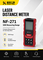 Télémètre laser de qualité industrielle, portée 50 m, étanche IPX4, alimenté par piles AAA, précision +/-1 mm