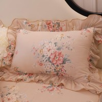 Parure de lit 100 % coton, motif floral français, 4 pièces, 40 fils, 200TC, avec volants et dentelle, housse de couette et drap, textile de maison de luxe style shabby chic
