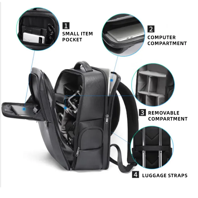 Factory Custom Logo Genuine Leather Business Laptop Backpack Multifunction Camera Backpack for Men