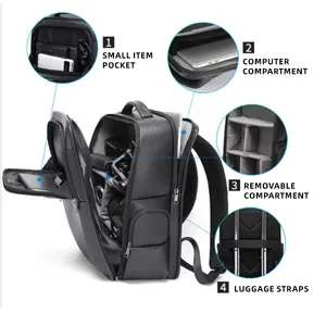 حقيبة ظهر جلد أصلية للعمل مخصصة بشعار من المصنع لحمل الكمبيوتر المحمول حقيبة ظهر متعددة الوظائف مزودة بكاميرا للرجال