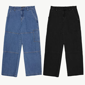 New Custom Loose Fit Wide Leg Workwear Pants Cargo Style Side Patch Pocket <strong>Trouser</strong> <strong>Mens</strong> Baggy Denim Jeans - Product Image 4
