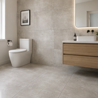 Carreaux de sol en céramique antidérapants pour salle de bain, toilettes, gris ciment mat 80x80, style minimaliste moderne, pour cuisine, balcon, salon
