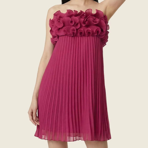 เดรสสั้นสีชมพูบานเย็นแบบจับจีบ แต่งระบาย ไม่มีสายคล้องไหล่ สำหรับผู้หญิง - เหมาะสำหรับงานเลี้ยงค็อกเทลสุดโรแมนติก และงานแต่งงาน - Product Image 3