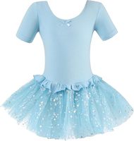 Leotardo de Danza para Niña Pequeña, Algodón y Spandex, Manga Corta, Tutú de Tul, Cintura Elástica, Disfraz de Bailarina para Cumpleaños