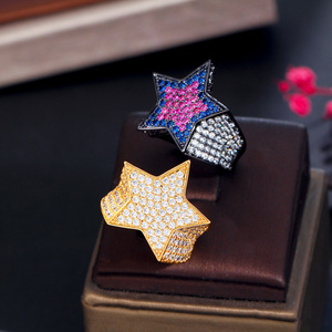 Mewah Besar Chunky Mikro Kubik Zirkonia Pave Pernyataan Bintang Pentagram Bentuk Cincin Jari untuk Wanita Pertunangan Janji Perhiasan Hadiah - Product Image 5