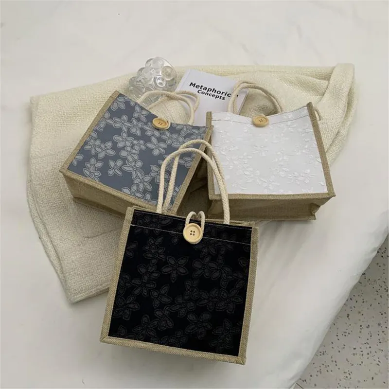 Dapat digunakan kembali Eco kualitas tinggi tas rami grosir portabel daur ulang goni tas Tote untuk wanita desain baru modis tas rami