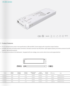 Alimentatore <span class=keywords><strong>LED</strong></span> Letaron Specifiche USA Ultra Sottile <span class=keywords><strong>30W</strong></span> 16.5mm 6 Porte Adattatore Singola Uscita in Plastica Driver <span class=keywords><strong>LED</strong></span> Smart <span class=keywords><strong>Strip</strong></span> CB ROHS - Product Image 3