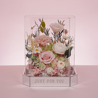 Éternelle Fleur Rose Vraie Fleur LED À La Main Carré Acrylique Boîte Saint Valentin Cadeau pour Maman Petite Amie En Gros Disponible