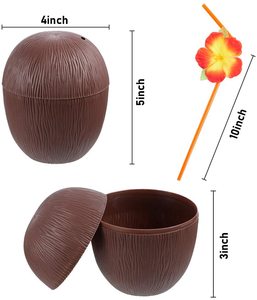 Tasse en plastique de noix de coco, pièces, de qualité alimentaire avec couvercles et pailles pour Luau, fête hawaïenne de la Jungle - Product Image 3