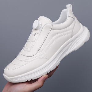 Zapatos de Cuero para Hombre, Punta Redonda, Cierre de Hebilla, Color Blanco Hueso, Suela Suave, Deportivos, Casuales, para Viajar y Correr - Product Image 1