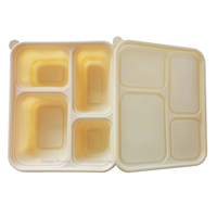 Barquette alimentaire en plastique jetable biodégradable sans BPA, micro-ondable, à 4 compartiments, avec couvercle, pour emporter, boîte à lunch