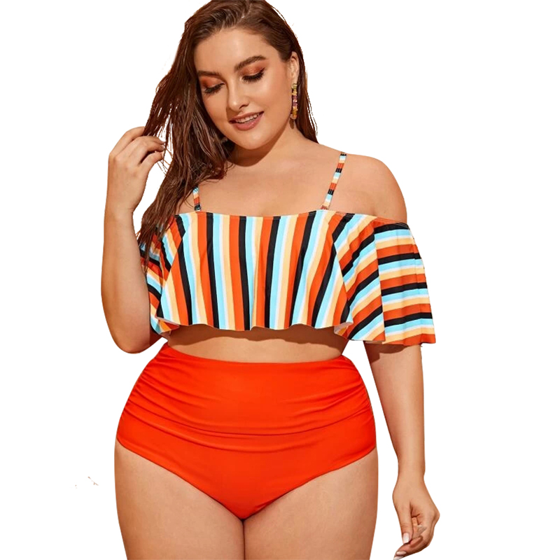 2022 New Design DAMO Plus Size Women Strip Bikini Top High Waist Summer Girls Cover Up Bikini 2pcs Recycled Nylon Swimwear