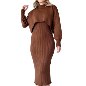 2240新款时尚女装秋冬两件套加厚保暖针织套头毛衣高腰连衣裙休闲女装套装 - Product Image 4