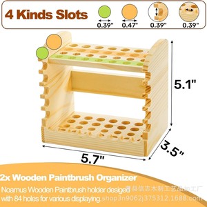 Wooden Paintbrush Holder <b>Desktop</b> Organizer Solid Wood Storage Rack For Art Supplies Painting Tools - Product Image 5