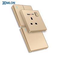 XIMLON Interrupteur mural en plastique doré de haute qualité 13A norme britannique avec ports USB pour la maison et le bureau