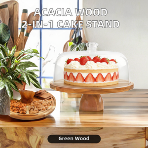 Base para Pastel 2 en 1 Ecológica de Madera de Acacia con Tapa de Acrílico Ligera Construcción robusta para uso diario en fiestas - Product Image 2
