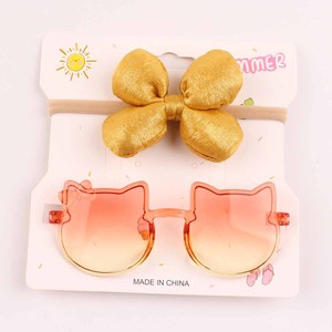 Ensemble de bandeaux en nylon pour bébé et lunettes de soleil avec oreilles de chat, bandeau à nœud doré gonflé, accessoires photo d'été pour filles de 0 à 3 ans - Product Image 6