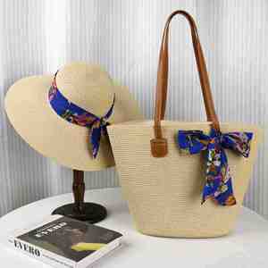 Wholesale Unisex Floppy Paper Beach <b>Bag</b> with Flower & Bowknot <b>Hat</b> Travel Summer Vacation <b>Bag</b> and <b>Hat</b> Set - Product Image 4