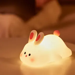 Rechargeable Led Soft Touch Nursery Lamp Bunny Rabbit Silicone Night Light For Kids Light Up Silicone Animal Night Light