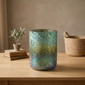Handcrafted Mosaic <b>Glass</b> Votive Holder Cylindrical <b>Heat</b> <b>Resistant</b> Decorative Lantern for Christmas Home Decor Medium - Product Image 3