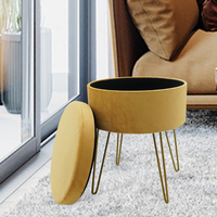 Tabouret convertible en velours, repose-pieds rond avec pied en métal doré, personnalisé, économie d'espace