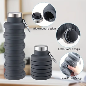 Collapsible <b>Water</b> <b>Bottle</b>, Reuseable BPA Free Silicone <b>Foldable</b> <b>Bottles</b> Portable Hiking Cup For Outdoor Mountaineering Tours - Product Image 6