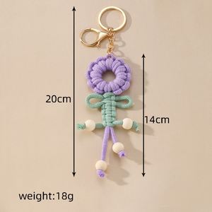 Handmade Customize Flower Shape Cotton Keychain Bag Pendant Creative Handwoven Bohemian Hollow Rope Keychain - Product Image 4
