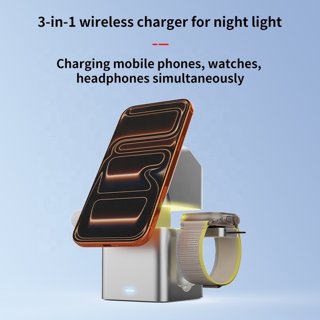 New Innovative Design 25W Magnetic Wireless Charger Station Auto Adjustable Touch Control Earbuds Watch Phone Charger with Lamp