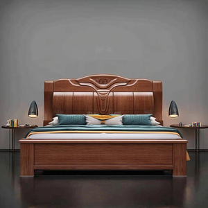 Modern Minimalist Walnut Chinese Style Solid Wood <b>Double</b> <b>Bed</b> Elegant Bedroom Furniture for King Size You Heng Size <b>Bed</b> <b>Storage</b> U - Product Image 3