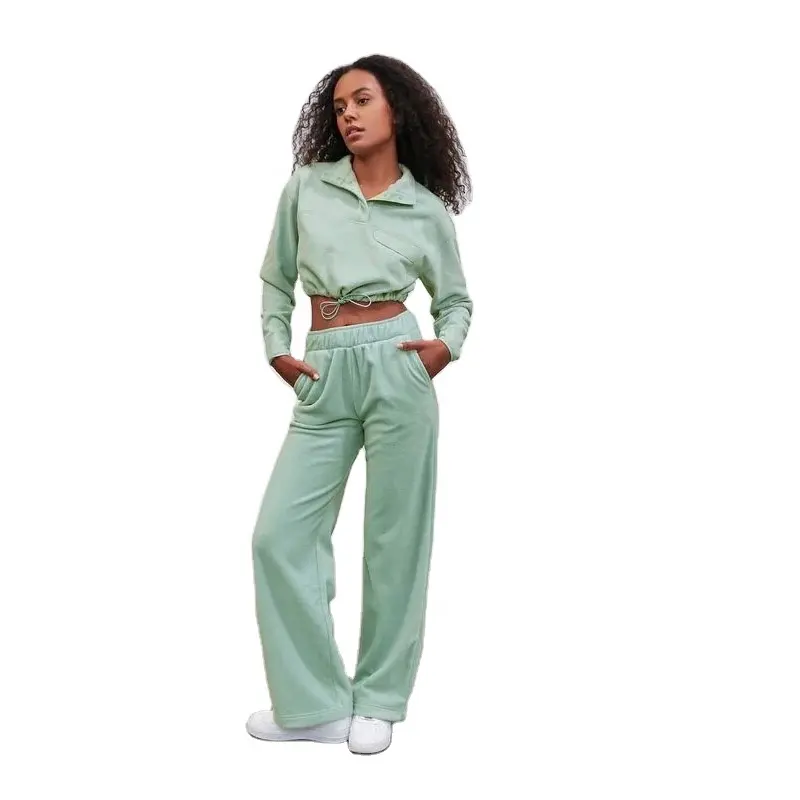 Ky dài tay áo unisex sweatsuits trống Crop Tops dây đàn hồi dây rút thể thao thiết lập mồ hôi thấm công nghệ lông cừu