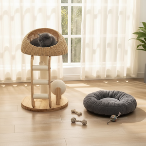 Tour pour <span class=keywords><strong>chat</strong></span> compacte et élégante, style <span class=keywords><strong>scandinave</strong></span> classique, en lin et bois, emballée en carton, pour appartement, décoration d'Halloween - Product Image 2