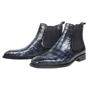 Botas Chelsea de <span class=keywords><strong>Hombre</strong></span> con Punta Cuadrada, Estilo Italiano, de Piel Genuina Pintada a Mano con Pátina <span class=keywords><strong>Azul</strong></span> <span class=keywords><strong>Marino</strong></span>, Suela de Cuero, Estilo Cocodrilo de Lujo - Product Image 1