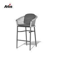 Ensemble de meubles de bar en corde tressée pour restaurant et hôtel Artie, table haute et chaises