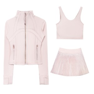 Ensemble trois pièces Luludarling automne : veste ajustée à col montant + <span class=keywords><strong>jupe</strong></span> plissée taille haute à séchage rapide + haut en U - Product Image 5