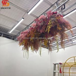 ช่อดอกไม้ประดับตกแต่งเพดานงานแต่งงานสีแดงเบอร์กันดีแบบเรียบหรู พร้อมดอกอะมาแรนธัสห้อยระย้า  สามารถสั่งทำได้ - Product Image 4