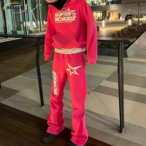 高品质粉扑印花色块全定制数码印花时尚重量级超大男士连帽运动衫 - Product Image 5