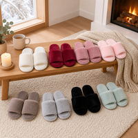 Sandales ouvertes en fausse fourrure de lapin pour femme, douces, moelleuses, écologiques, pour l'hiver, intérieur, antidérapantes, semelle en PVC, pour la maison