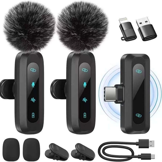 USB C Wireless Dual Lavalier Microphone Noise Reduction with Lightweight Plug-and-Play Collar Clip Easy-to-Use Microphones