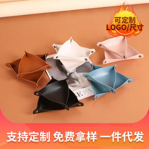 Plateau de rangement en cuir de forme triangulaire, organisateur de bureau, porte-clés et bijoux, accessoire de bureau, couleur noire unie, petite taille - Product Image 3