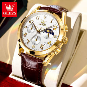 Reloj de Pulsera de Cuarzo para Hombre 2890 con Logotipo OEM, Cuero Genuino, Acero Inoxidable, Fase Lunar, Cronógrafo, Clásico, Multifunción - Product Image 4