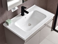 Meuble-lavabo flottant avec vasque en céramique, ensemble de rangement mural moderne avec armoire miroir pour hôtel