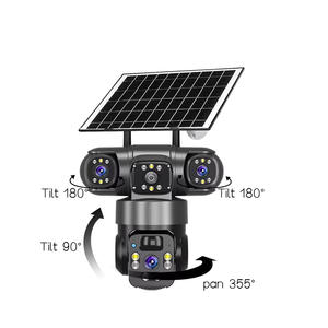 Caméras de sécurité solaires extérieures V380 3 objectifs 3 vues 12MP 4G, caméra IP PTZ intelligente 360° sans fil Wi-Fi avec suivi automatique 4K - Product Image 1
