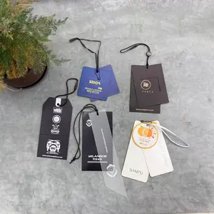 Custom Luxury Gold Foil Logo HangTag Etiquetas Clothing Product Name Price Gift Pvc Main Tag And Hang Tags Packaging For Clothes