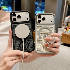 Funda magnética mate con diseño de panal para iPhone 17 16 15 Pro Max, soporte de malla transpirable con anillo y cubierta trasera ventilada - Product Image 4