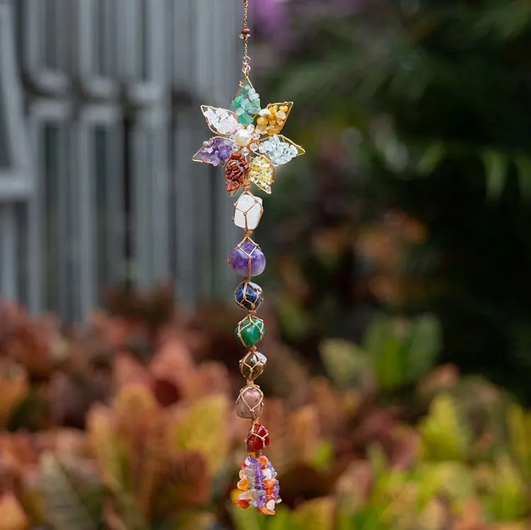 Naturkristall Halbedelstein Handwerk handgewebte Chakra-Kristalle Stein Auto hängende Ornamente Zubehör für Geschenke