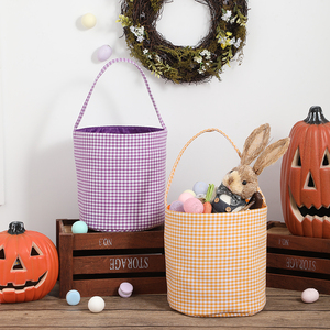 Cesta <span class=keywords><strong>de</strong></span> <span class=keywords><strong>Pascua</strong></span> <span class=keywords><strong>de</strong></span> tela gingham reutilizable, redonda, para la búsqueda <span class=keywords><strong>de</strong></span> huevos, con asa <span class=keywords><strong>de</strong></span> transporte, bolsa <span class=keywords><strong>de</strong></span> almacenamiento forrada multicolor - Product Image 2