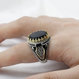 Herrenring im Vintage-Stil, Geometrisch Oval, Schwarz Glänzend – Hochzeit, Schmuck Accessoire für Jubiläum, Party, Geschenk, Punk - Product Image 4