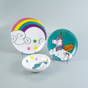 Alta Qualidade Melamina Louça Unicórnio Personalizado Impresso Pratos de Jantar e Bowl <span class=keywords><strong>Set</strong></span> 100% A5 Melamina Louça Kids Dinnerware - Product Image 1